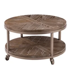 Kirkland's Home Coffee Tables-Round Kona Rolling Coffee Table