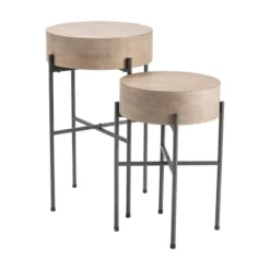 Kirkland's Home Accent & End Tables-Round Light Wood And Metal Accent Tables, Set Of 2