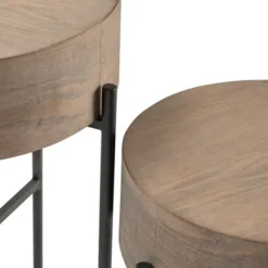 Kirkland's Home Accent & End Tables-Round Light Wood And Metal Accent Tables, Set Of 2