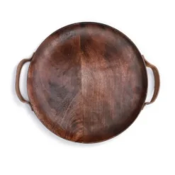 Kirkland's Home Decorative Trays-Round Mango Wood Tray With Leather Handles