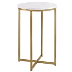 Kirkland's Home Accent & End Tables-Round Marble And Gold Accent Table