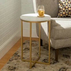 Kirkland's Home Accent & End Tables-Round Marble And Gold Accent Table