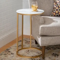 Kirkland's Home Accent & End Tables-Round Marble And Gold C-Table
