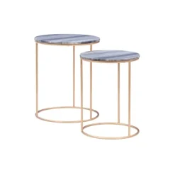 Kirkland's Home Accent & End Tables-Round Marble Nesting 2-Pc. Accent Table Set