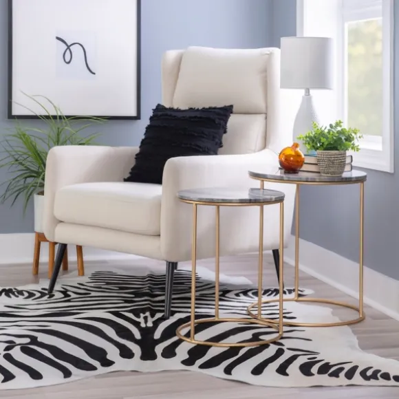 Kirkland's Home Accent & End Tables-Round Marble Nesting 2-Pc. Accent Table Set