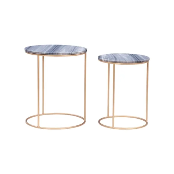 Kirkland's Home Accent & End Tables-Round Marble Nesting 2-Pc. Accent Table Set
