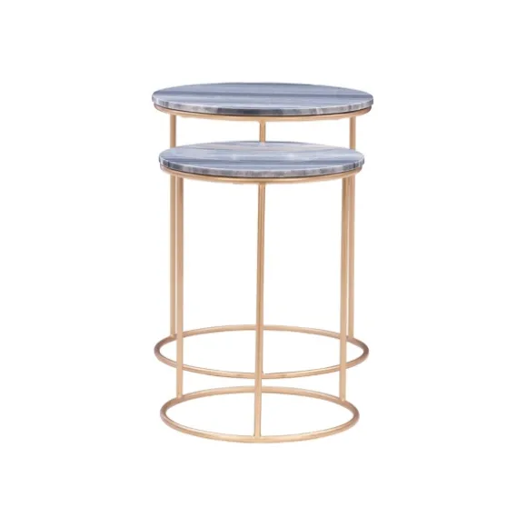 Kirkland's Home Accent & End Tables-Round Marble Nesting 2-Pc. Accent Table Set