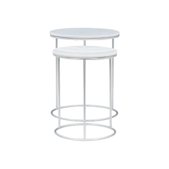 Kirkland's Home Accent & End Tables-Round Marble Nesting 2-Pc. Accent Table Set