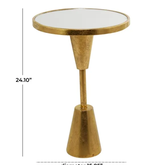 Kirkland's Home Accent & End Tables-Round Metal Mirrored Top Side Table
