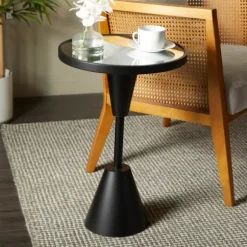 Kirkland's Home Accent & End Tables-Round Metal Mirrored Top Side Table
