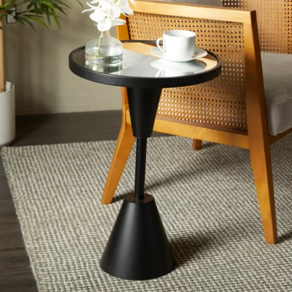 Kirkland's Home Accent & End Tables-Round Metal Mirrored Top Side Table