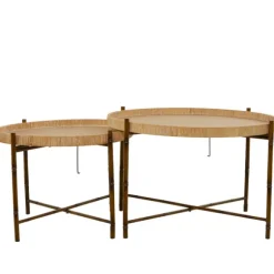 Kirkland's Home Coffee Tables-Round Rattan 2-Pc. Nesting Coffee Table Set