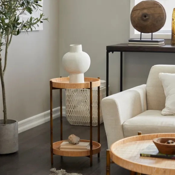 Kirkland's Home Accent & End Tables-Round Rattan 2-Tier Side Table