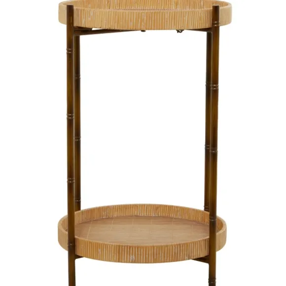 Kirkland's Home Accent & End Tables-Round Rattan 2-Tier Side Table