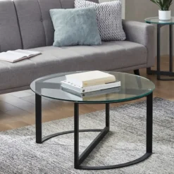 Kirkland's Home Coffee Tables-Round Tempered Glass Hourglass Base Coffee Table