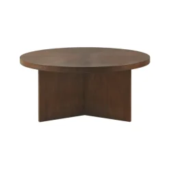 Kirkland's Home Coffee Tables-Round Walnut Wood Starburst Coffee Table