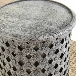 Kirkland's Home Accent & End Tables-Round White Wood Lattice Accent Table