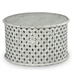 Kirkland's Home Coffee Tables-Round White Wood Lattice Coffee Table