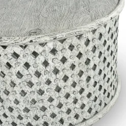 Kirkland's Home Coffee Tables-Round White Wood Lattice Coffee Table