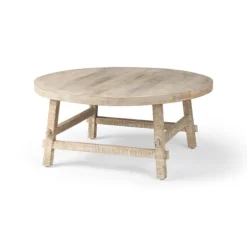 Kirkland's Home Coffee Tables-Round Whitewash Wood Modern Farmhouse Coffee Table
