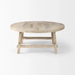 Kirkland's Home Coffee Tables-Round Whitewash Wood Modern Farmhouse Coffee Table