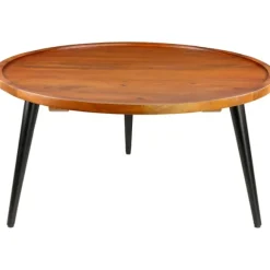 Kirkland's Home Coffee Tables-Round Wood And Metal Coffee Table
