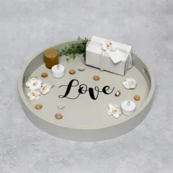 Kirkland's Home Decorative Trays-Round Wood Love Tray