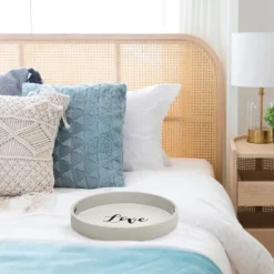 Kirkland's Home Decorative Trays-Round Wood Love Tray