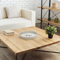 Kirkland's Home Decorative Trays-Round Wood Love Tray