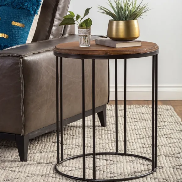 Kirkland's Home Accent & End Tables-Round Wooden And Metal Baldwin Accent Table