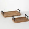 Kirkland's Home Decorative Trays-Rubberwood Black Handle Decorative Trays, Set Of 2