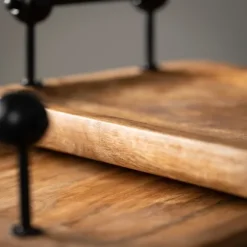 Kirkland's Home Decorative Trays-Rubberwood Black Handle Decorative Trays, Set Of 2