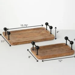 Kirkland's Home Decorative Trays-Rubberwood Black Handle Decorative Trays, Set Of 2