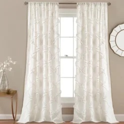 Kirkland's Home Curtains & Drapes-Ruffle Diamond Curtain Panel Set, 84 In.