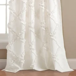 Kirkland's Home Curtains & Drapes-Ruffle Diamond Curtain Panel Set, 84 In.