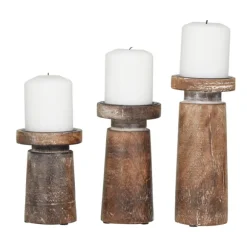 Kirkland's Home Candle Holders-Rust Rustic Mango Wood 3-Pc. Candle Holder Set