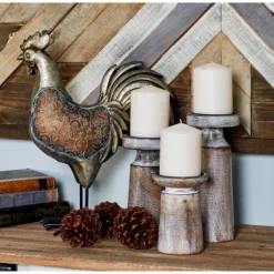 Kirkland's Home Candle Holders-Rust Rustic Mango Wood 3-Pc. Candle Holder Set