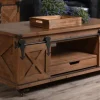 Kirkland's Home Coffee Tables-Rustic Fir Wood Rolling Barn Door Coffee Table
