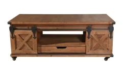 Kirkland's Home Coffee Tables-Rustic Fir Wood Rolling Barn Door Coffee Table