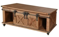 Kirkland's Home Coffee Tables-Rustic Fir Wood Rolling Barn Door Coffee Table