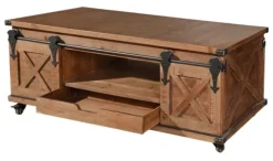 Kirkland's Home Coffee Tables-Rustic Fir Wood Rolling Barn Door Coffee Table
