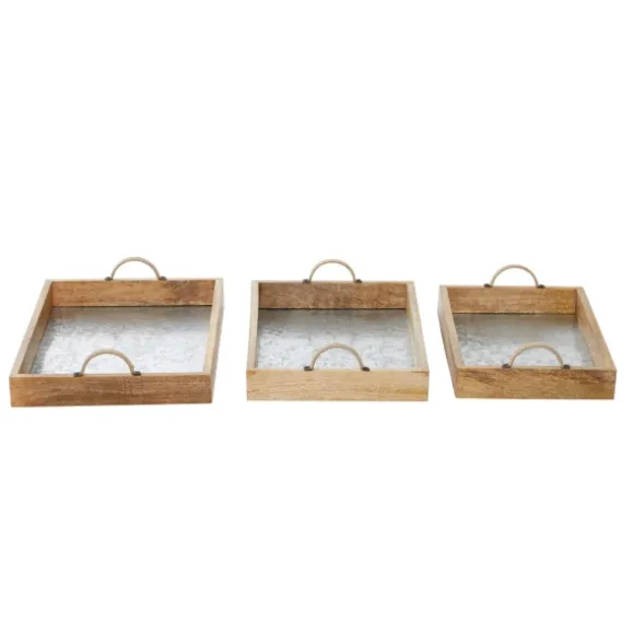 Kirkland's Home Decorative Trays-Rustic Galvanized 3-Pc. Decorative Tray Set