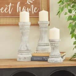 Kirkland's Home Candle Holders-Rustic Gray Carved 3-Pc. Candle Holder Set