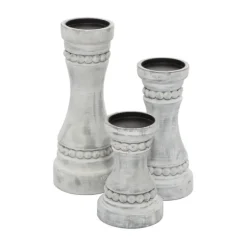 Kirkland's Home Candle Holders-Rustic Gray Carved 3-Pc. Candle Holder Set