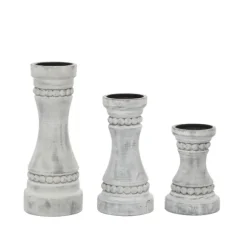 Kirkland's Home Candle Holders-Rustic Gray Carved 3-Pc. Candle Holder Set