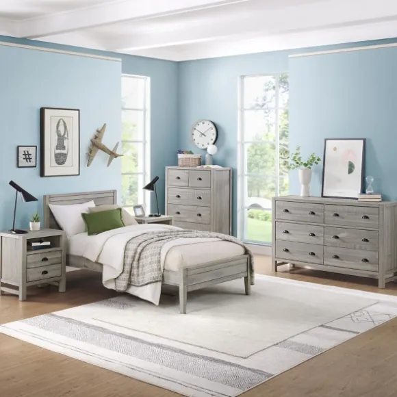 Kirkland's Home Beds & Headboards-Rustic Gray Pine Panel Twin Bed Frame