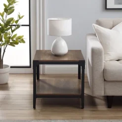 Kirkland's Home Accent & End Tables-Rustic Oak Angle Iron Accent Tables, Set Of 2