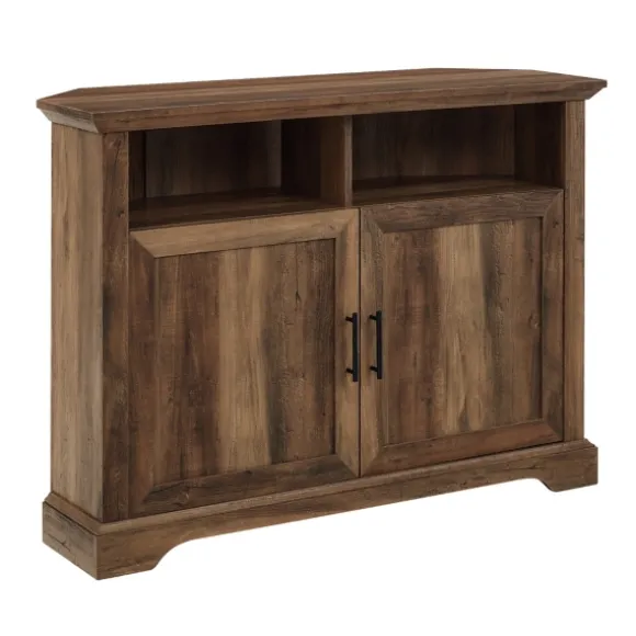 Kirkland's Home Tv Stands & Media Consoles-Rustic Oak Grooved Door Corner Tv Stand