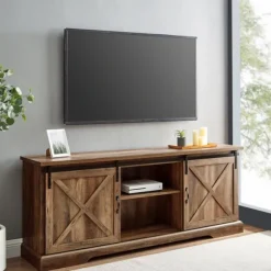 Kirkland's Home Tv Stands & Media Consoles-Rustic Oak Sliding Barn Door Tv Stand