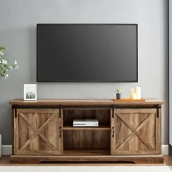 Kirkland's Home Tv Stands & Media Consoles-Rustic Oak Sliding Barn Door Tv Stand